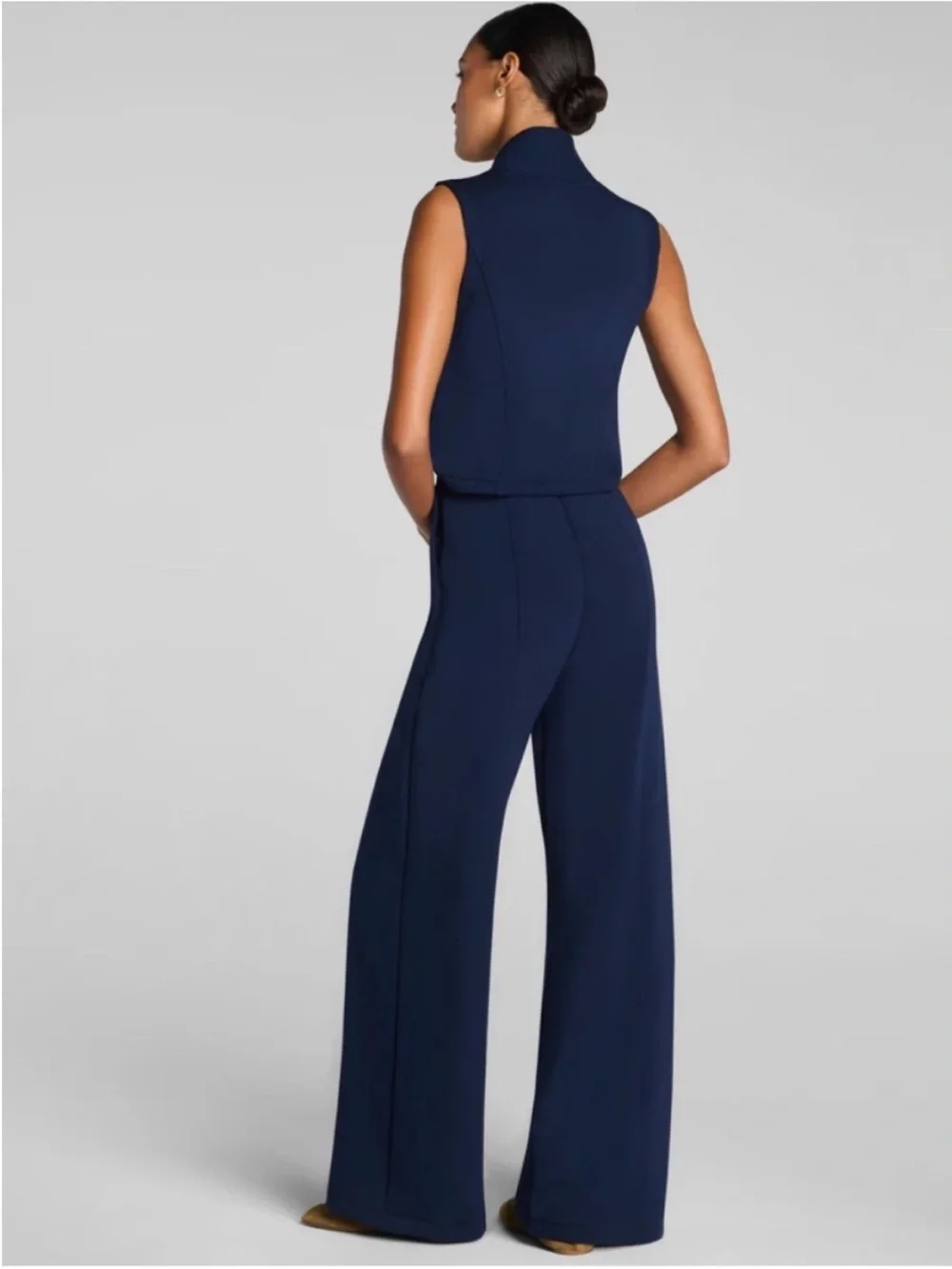 SPANX AirEssentials Shawl Collar Half Zip Jumpsuit XS petite Timeless Navy NWT
